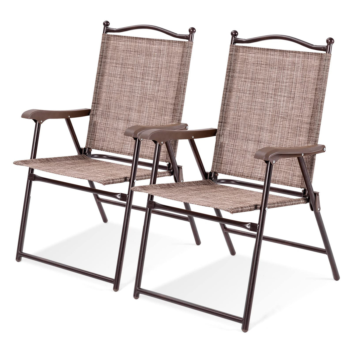 Set of 2 Brown Folding Patio Dining Chairs with Armrests V57171