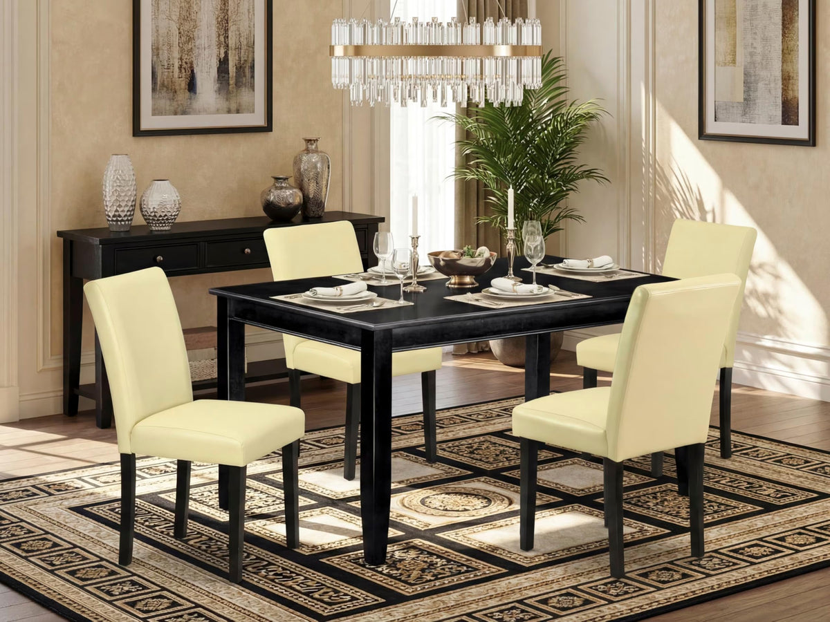 5 Piece Black Dining Table Set with 4 Faux Leather Chairs F824238