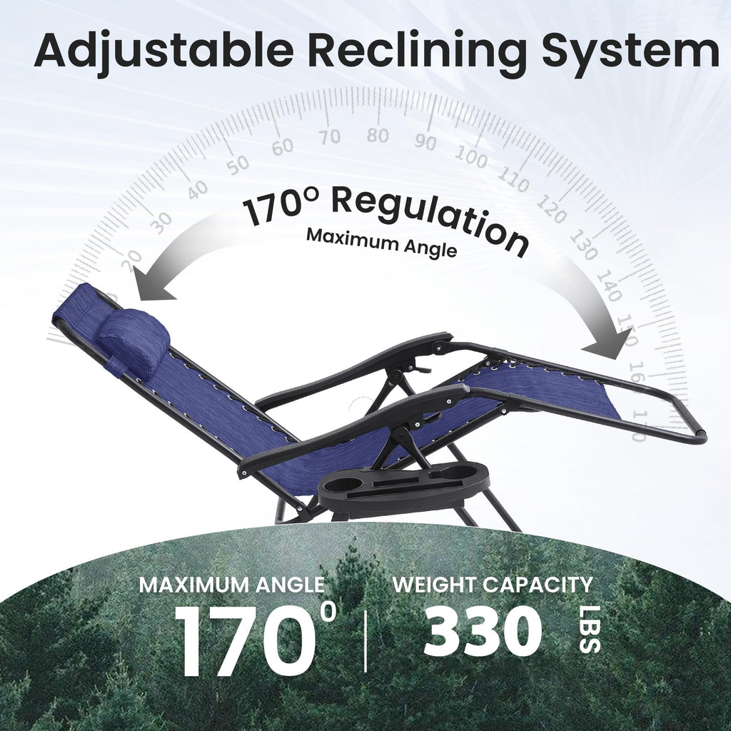 2 Pack Blue 7-Position Adjustable Zero Gravity Chairs with Tray M284586
