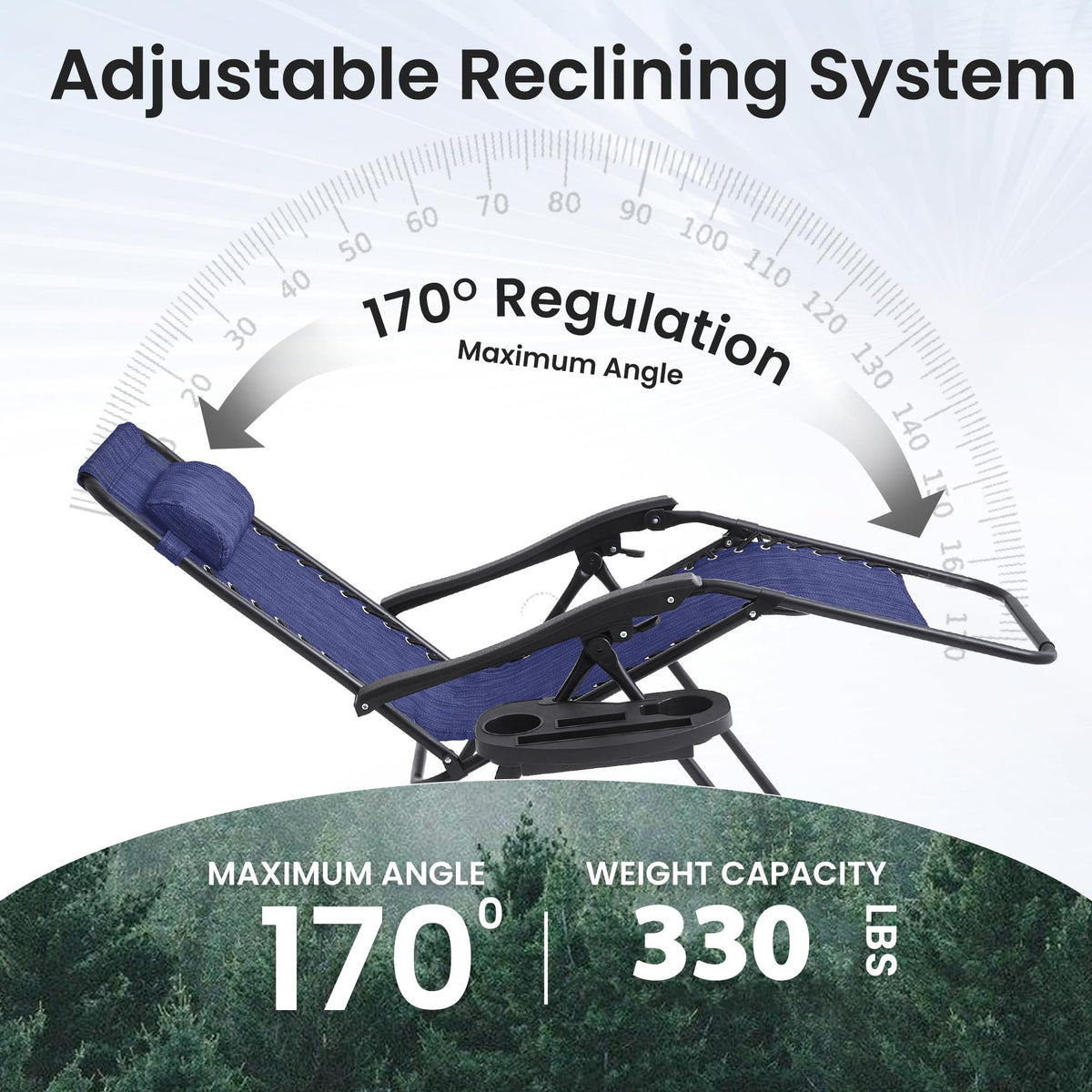 2 Pack Blue 7-Position Adjustable Zero Gravity Chairs with Tray M284586