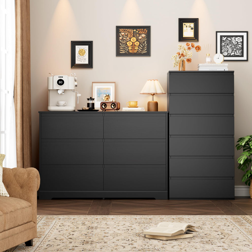 Black 6 Drawer Double Dresser G50032