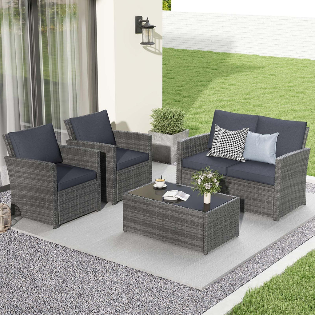 4 Piece Dark Gray Wicker Patio Furniture Set F2521