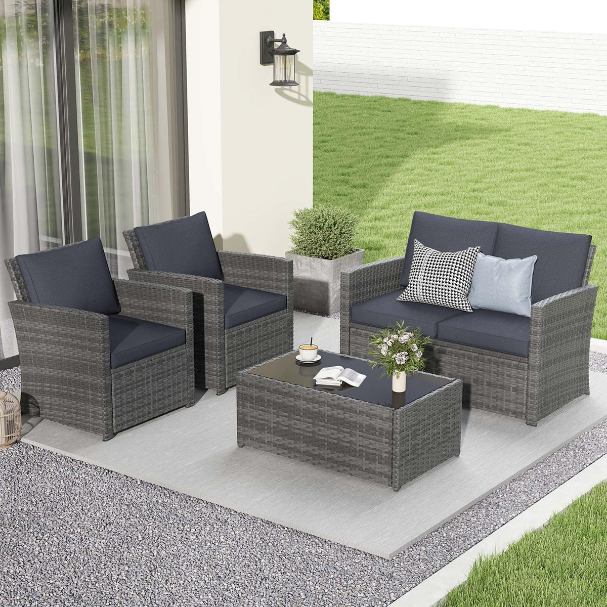4 Piece Dark Gray Wicker Patio Furniture Set F2521