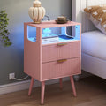 Pink Nightstand with Charging Station and LED Lights M97407