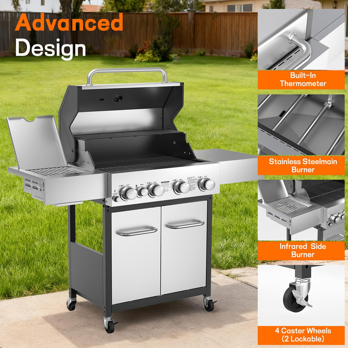 4 Burner Gas Grill with Infrared Side Burner M1007