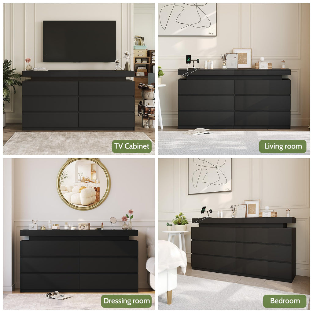 Black 6 Drawer Dresser with Sliding Desktop L608255