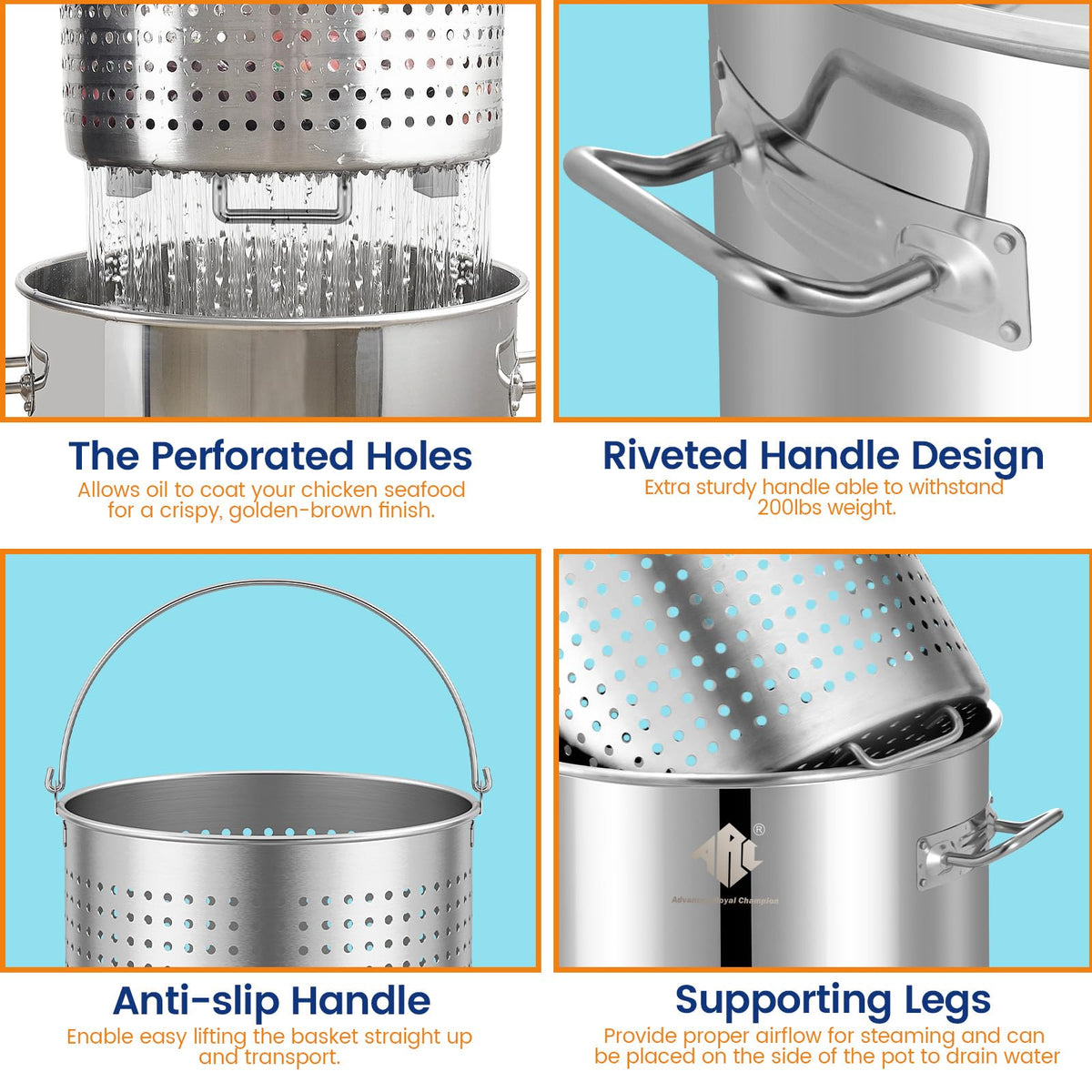 40 Quart Stainless Steel Stockpot with Basket and Steam Rack Q9976