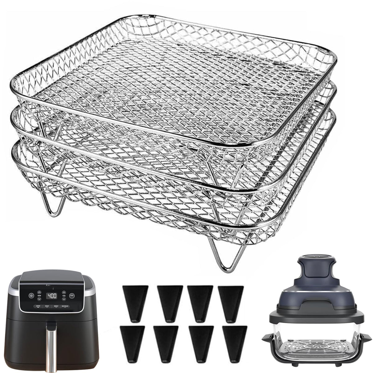 7 Inch Stackable Stainless Steel Air Fryer Rack, 3 Pcs P8733