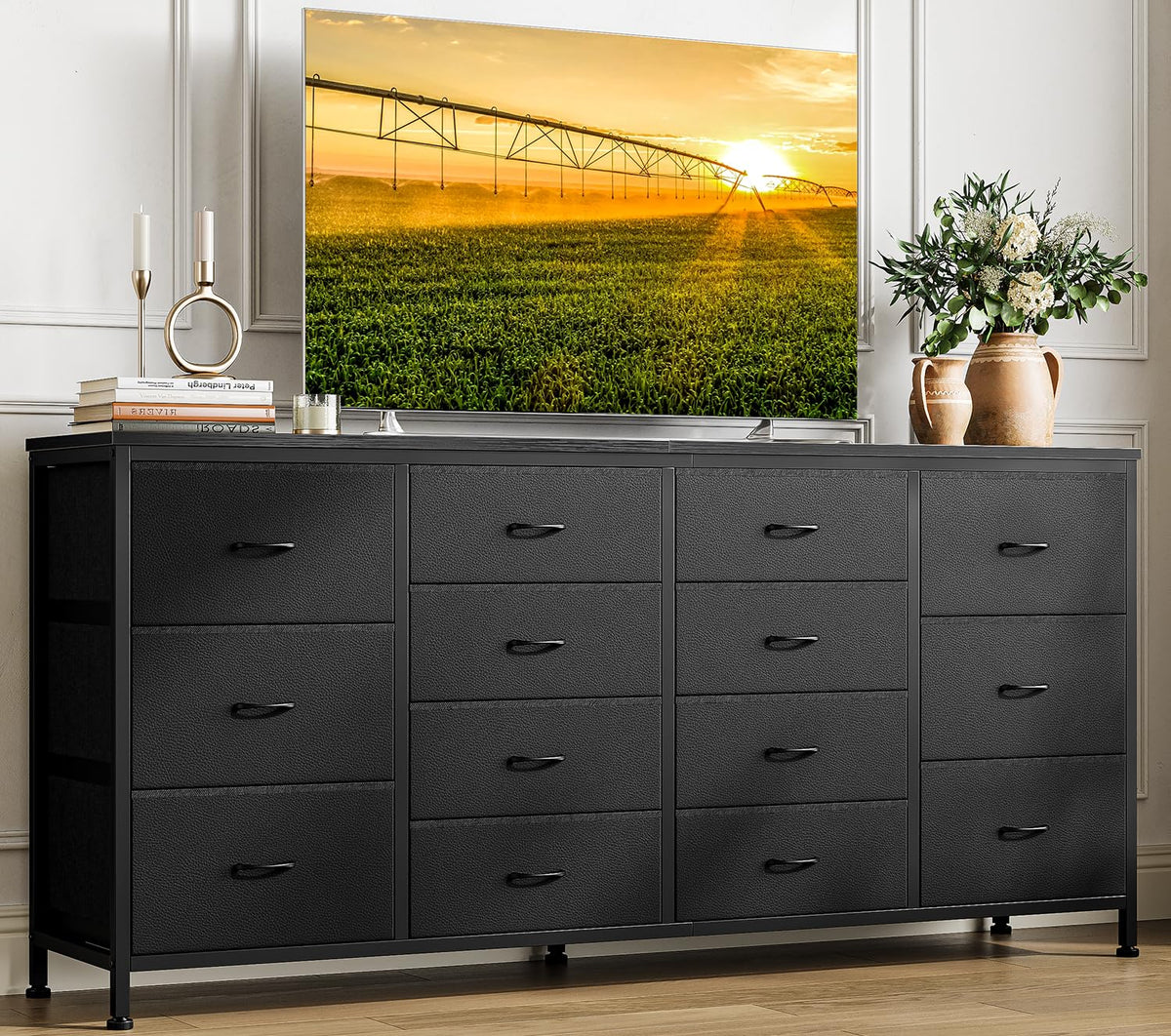 Black 14 Drawer Dresser TV Stand U355