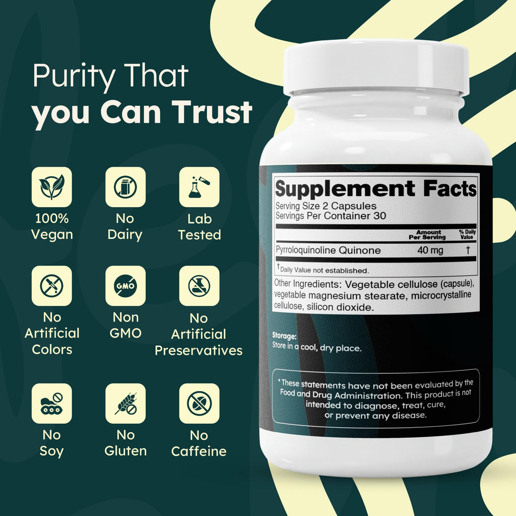 PQQ Supplement 40mg Vegan 60 Capsules T794