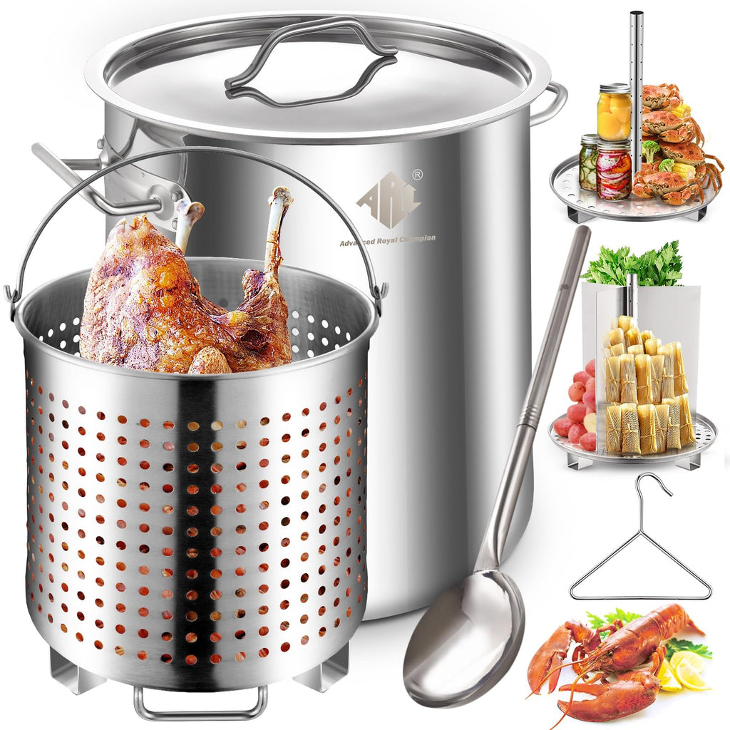 40 Quart Stainless Steel Stockpot with Basket and Steam Rack Q9976