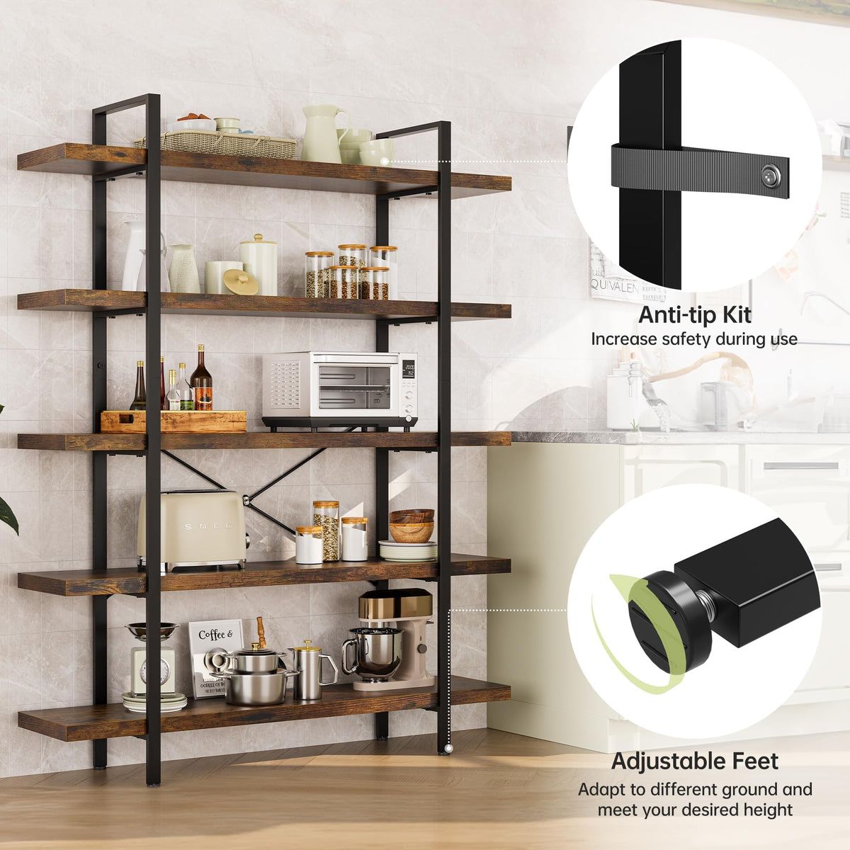 5 Tier 70" H Wood Bookshelf U8244