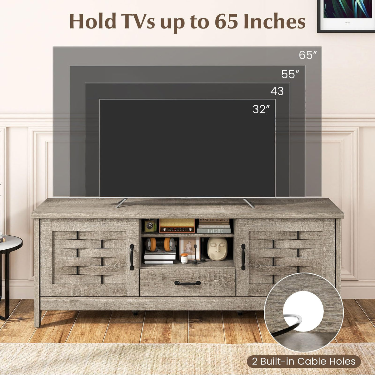 Farmhouse 59" Wood TV Stand with Storage Drawer G386