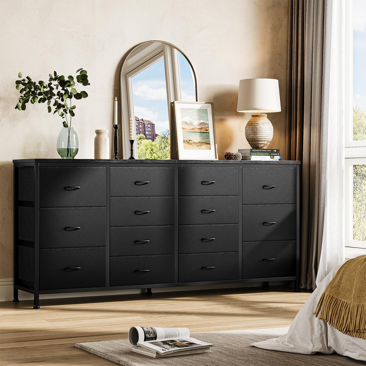 Black 14 Drawer Dresser TV Stand U355