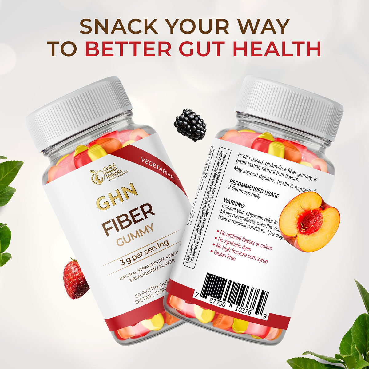 Vegan Fiber Gummies 3g Prebiotic Inulin Non-GMO Gluten-Free 30 Servings P7988