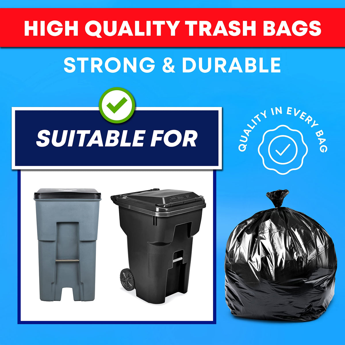 95-96 Gallon Black Heavy Duty Trash Bags with Ties B504905