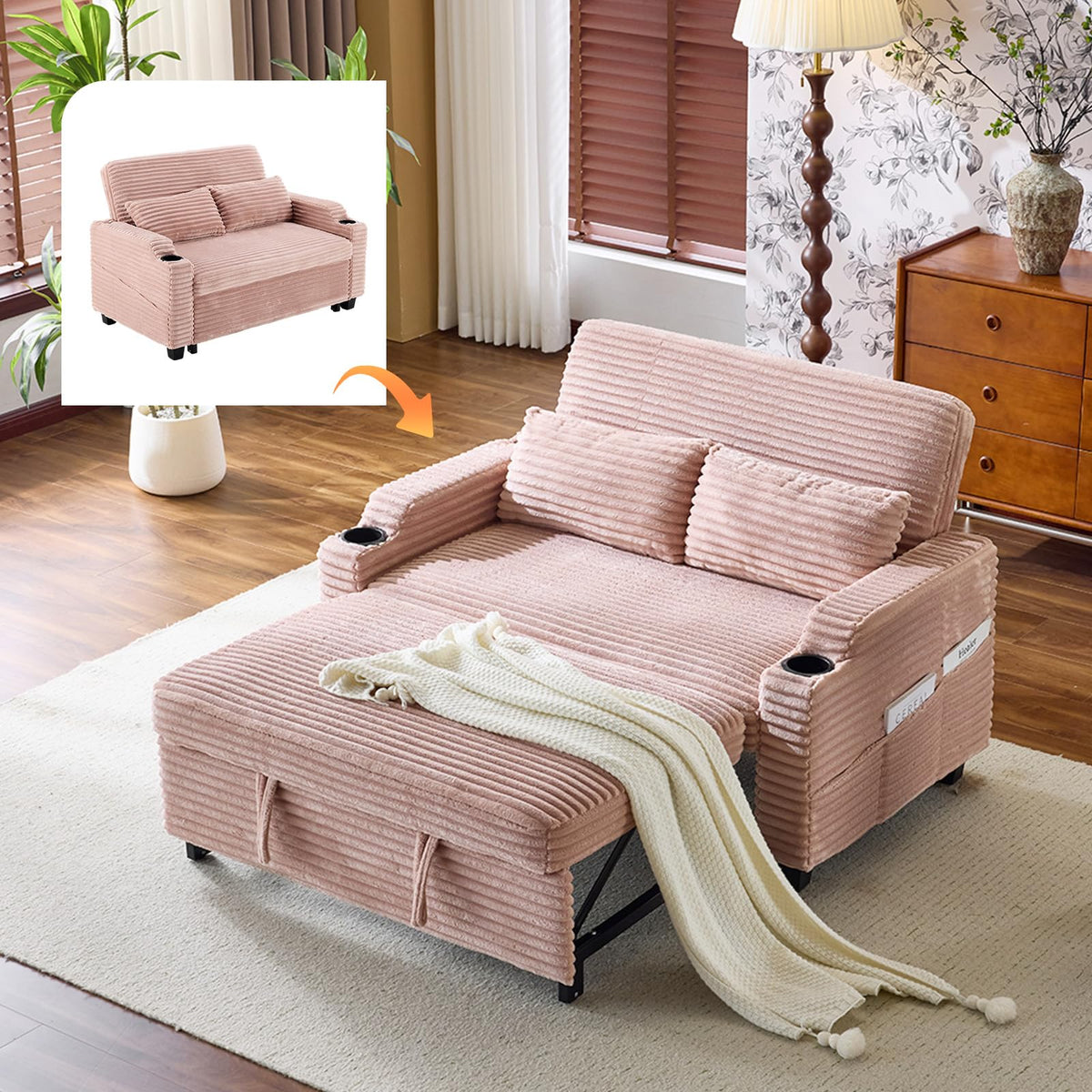 Loveseat Sleeper Sofa Couch with Pull Out Chair Bed Q981075