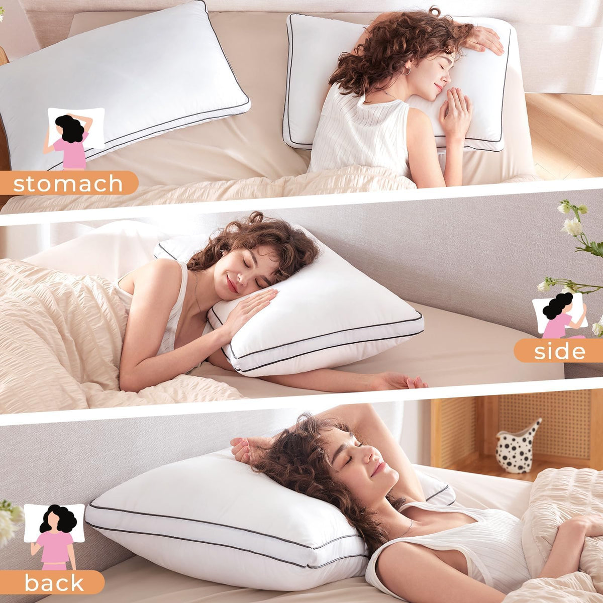 Queen Size Set of 2 White Gusseted Bed Pillows N382933