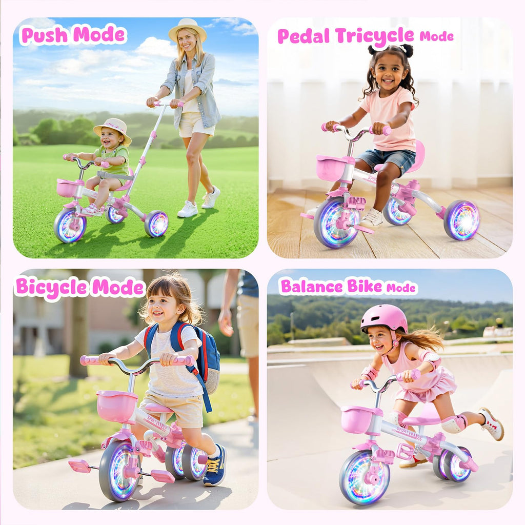 5 in 1 Pink Tricycle with Push Handle U9244