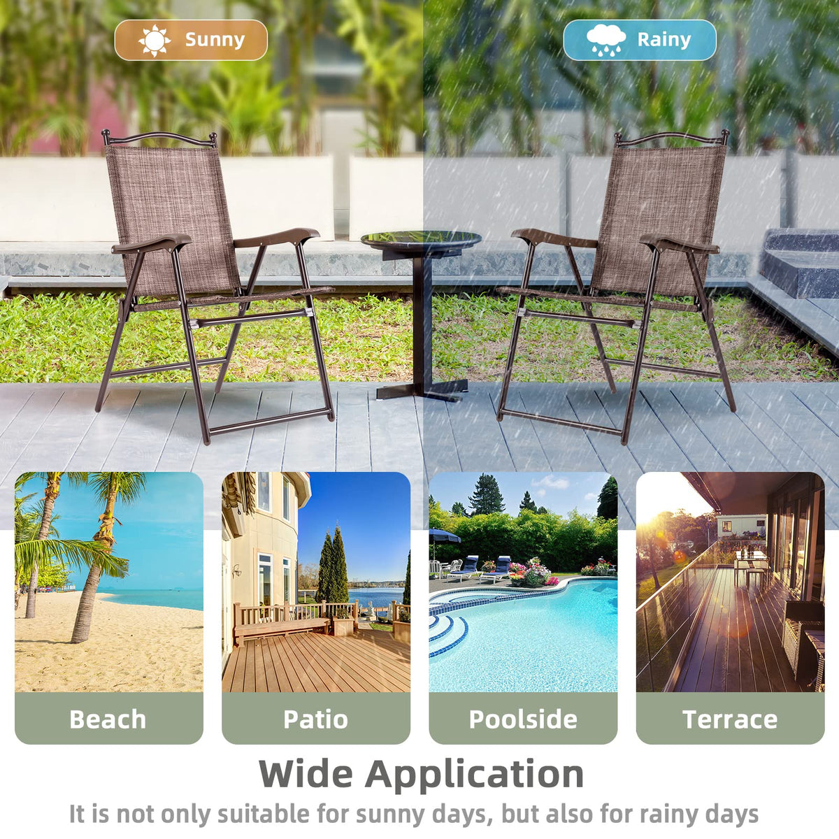 Set of 2 Brown Folding Patio Dining Chairs with Armrests V57171