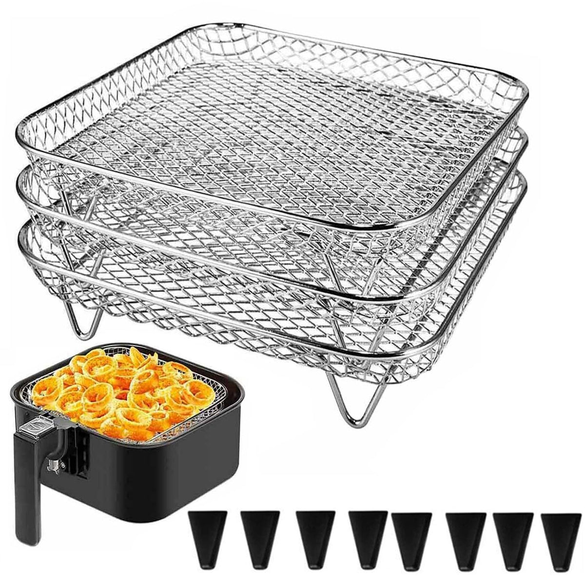 7 Inch Stackable Stainless Steel Air Fryer Rack, 3 Pcs P8733