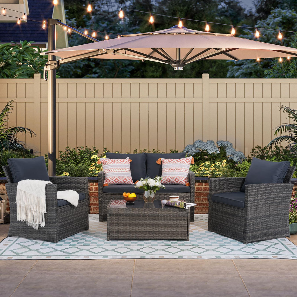 4 Piece Dark Gray Wicker Patio Furniture Set F2521