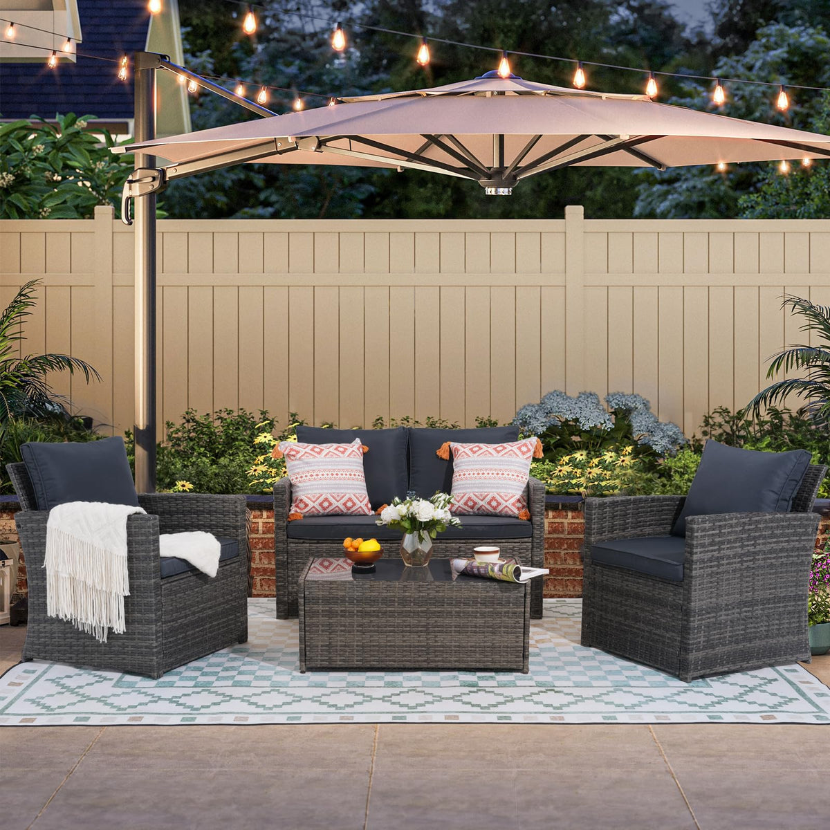 4 Piece Dark Gray Wicker Patio Furniture Set F2521