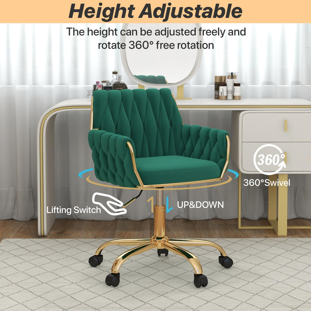 Green Velvet Height Adjustable Swivel Office Chair A76279