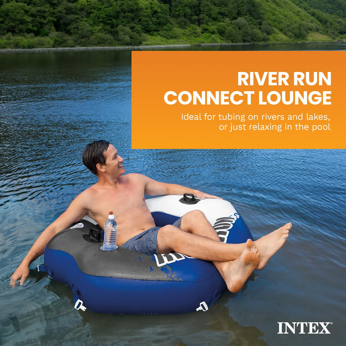 Single Person Inflatable Lounge Tube Chair with Mesh Bottom, Backrest, and Built in Cupholders P476878