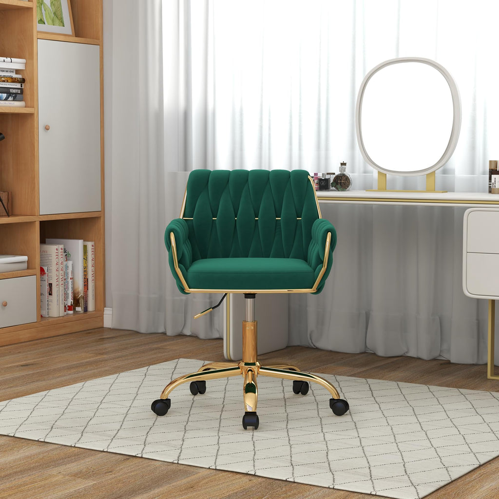 Green Velvet Height Adjustable Swivel Office Chair A76279
