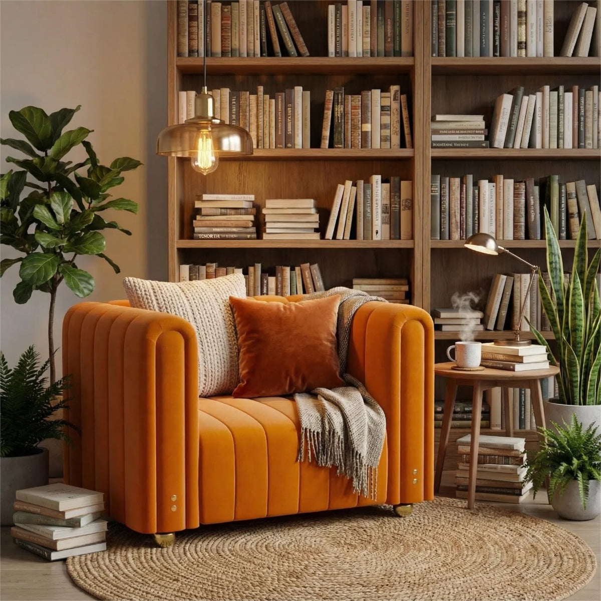 40" Orange Velvet Accent Chair with Gold Metal Legs Z684454