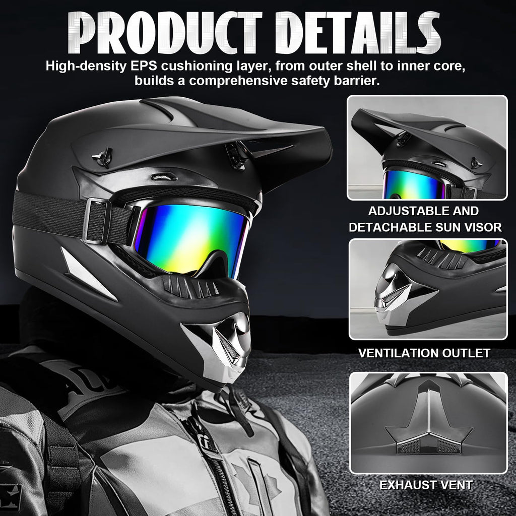 DOT Certified Full Face Dirt Bike Helmet Kit with Goggles, Gloves & Mask Q544400