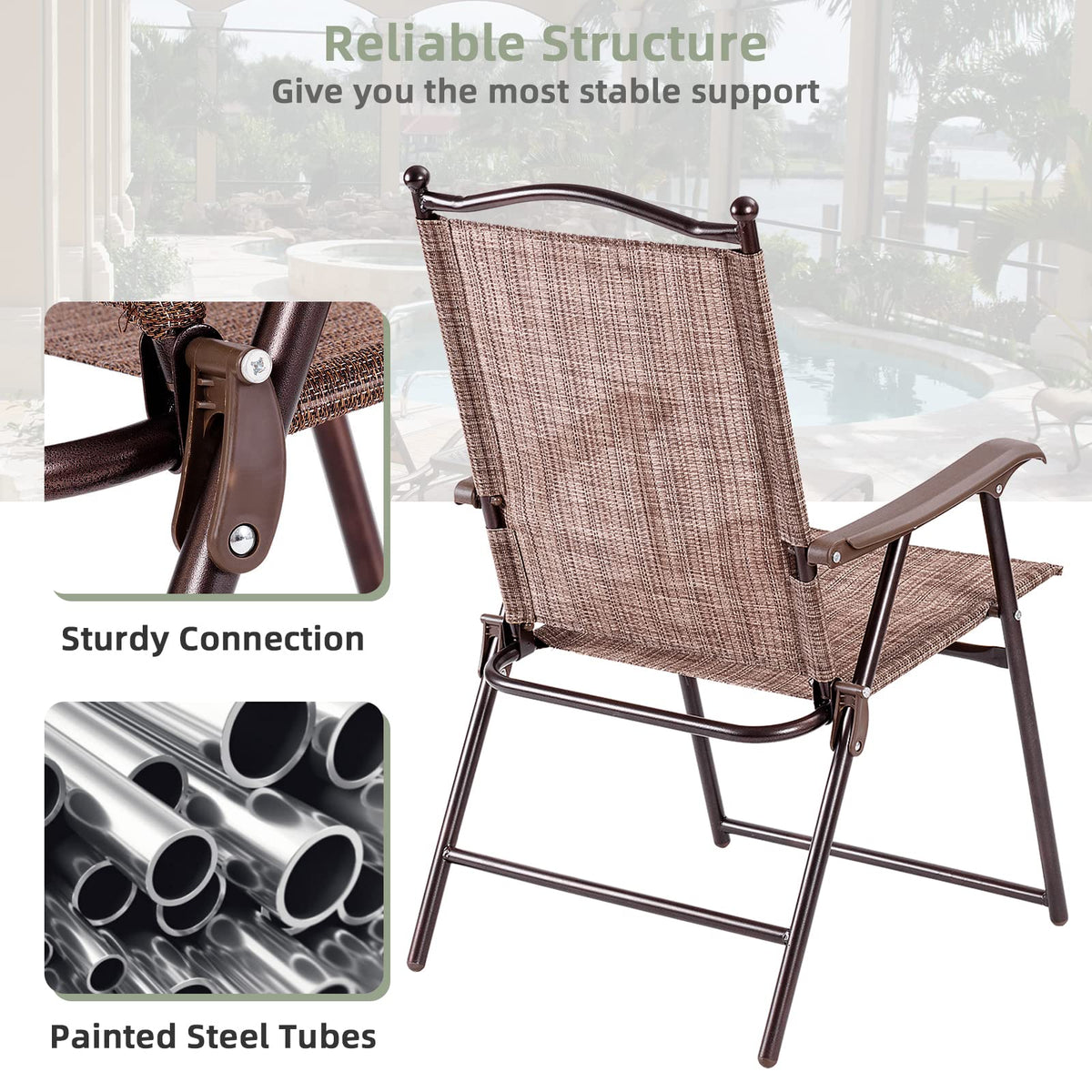 Set of 2 Brown Folding Patio Dining Chairs with Armrests V57171