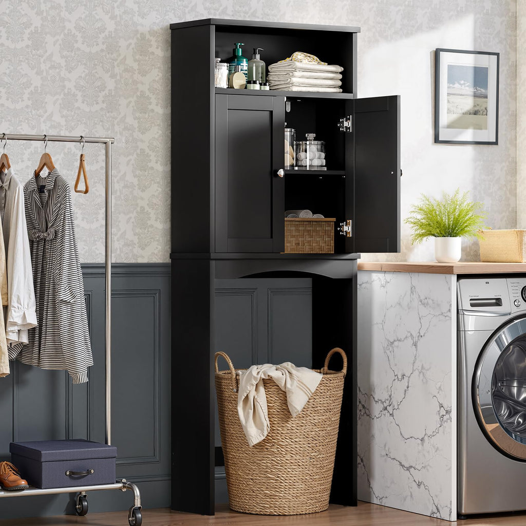 Over The Toilet Storage Cabinet with Adjustable Shelf and Double Door, Black T686204