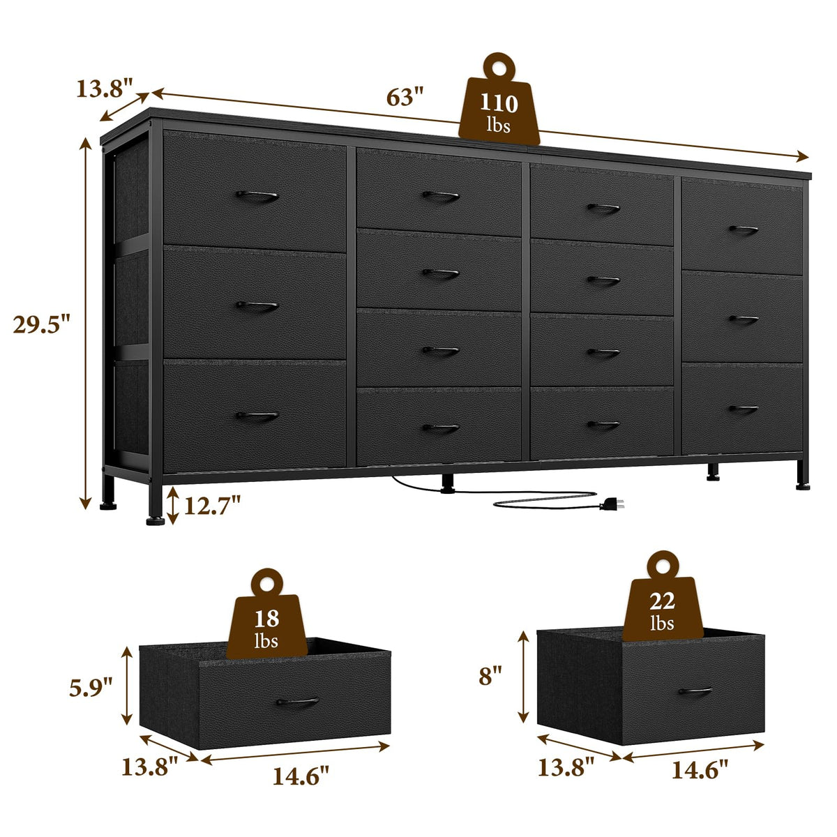 Black 14 Drawer Dresser TV Stand U355