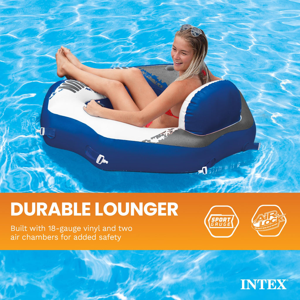 Single Person Inflatable Lounge Tube Chair with Mesh Bottom, Backrest, and Built in Cupholders P476878