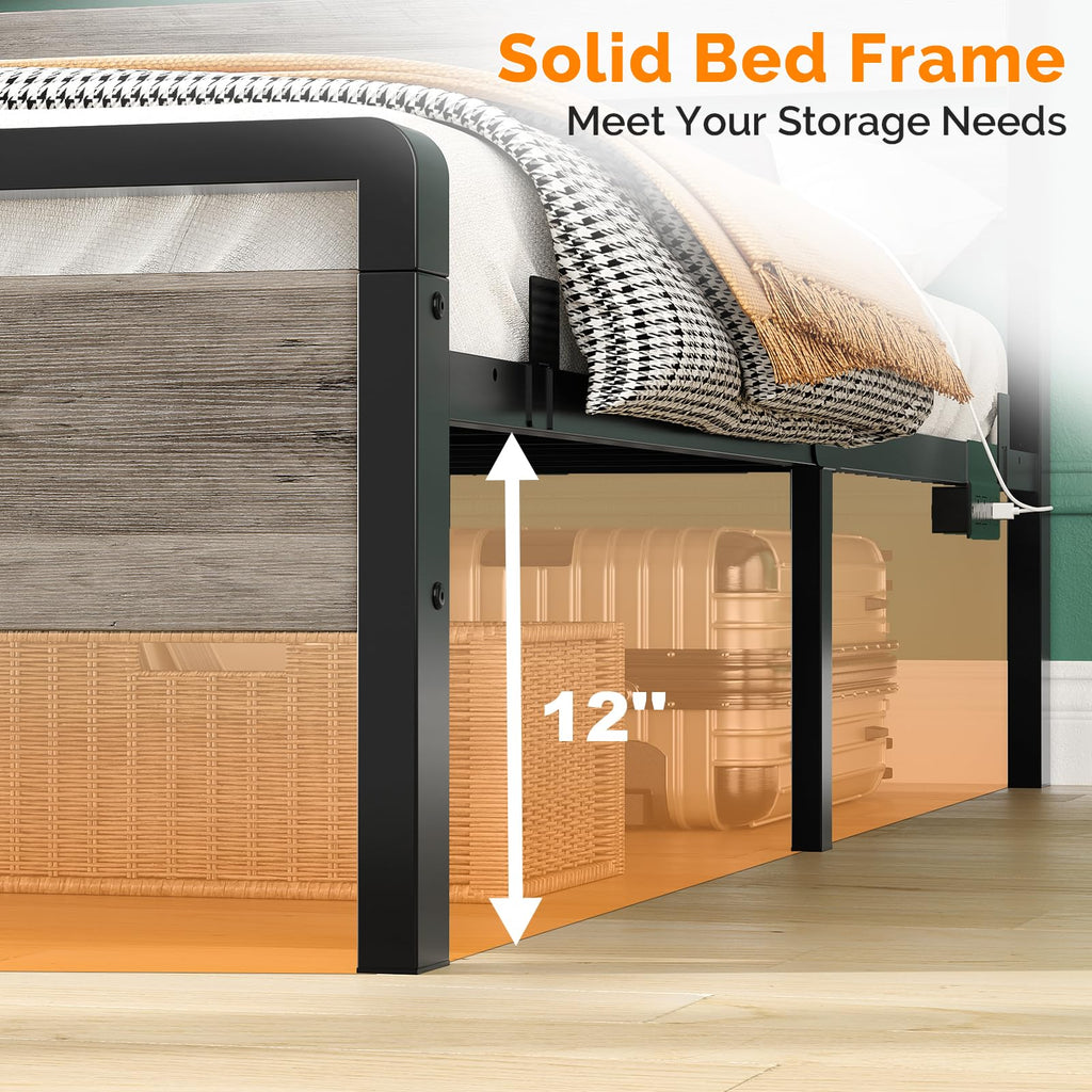 Twin Bed Frame Set of 2 with LED Headboard and USB Charging Station Z415160