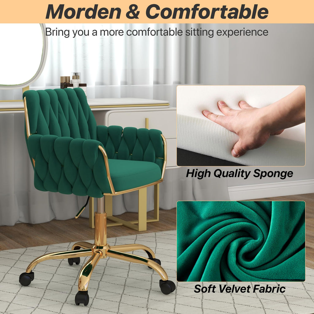 Green Velvet Height Adjustable Swivel Office Chair A76279