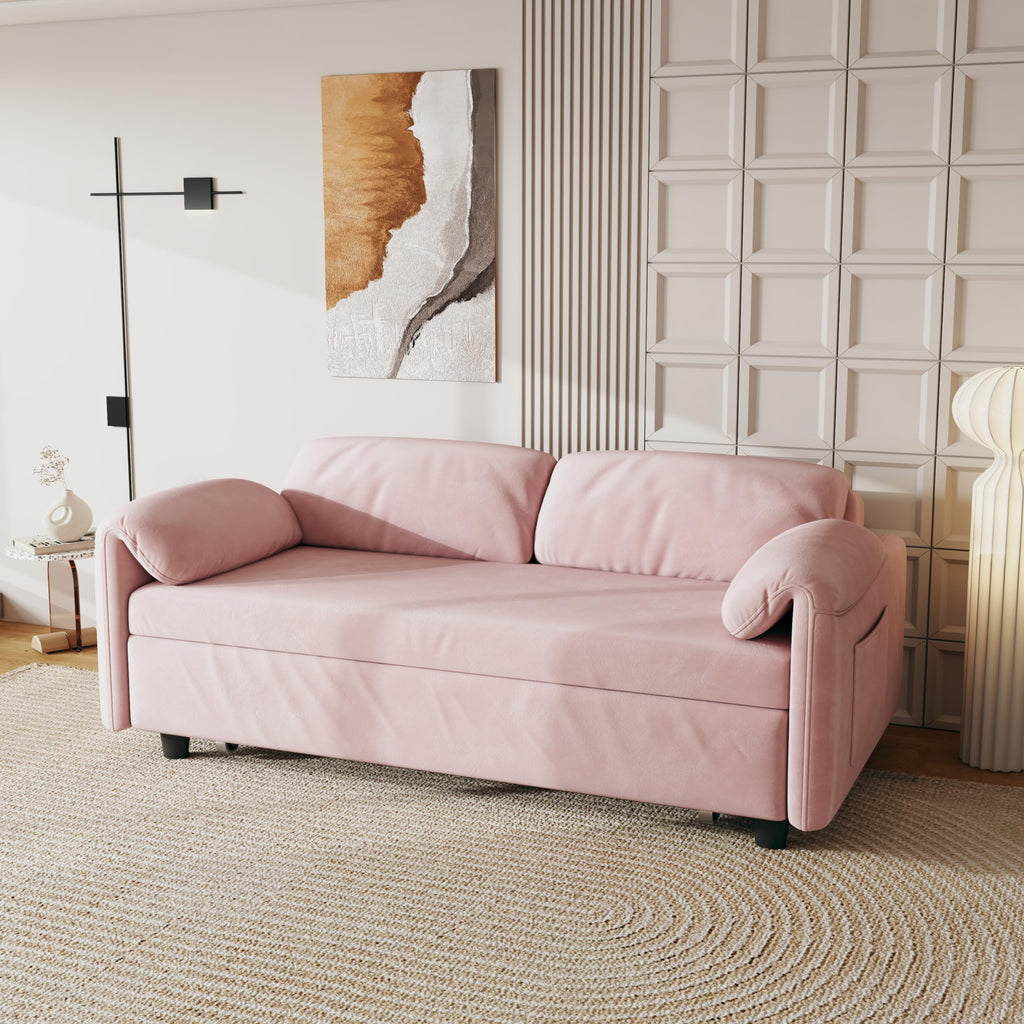 Pink Velvet 3 in 1 Convertible Sofa Bed N88507