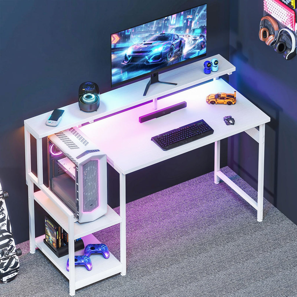 48 Inch White Gaming Desk with LED Lights H7487