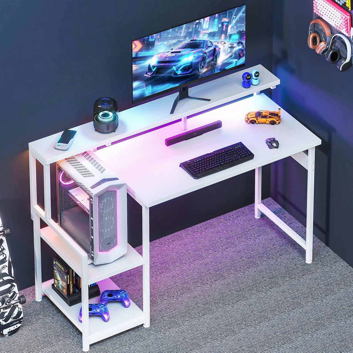 48 Inch White Gaming Desk with LED Lights H7487