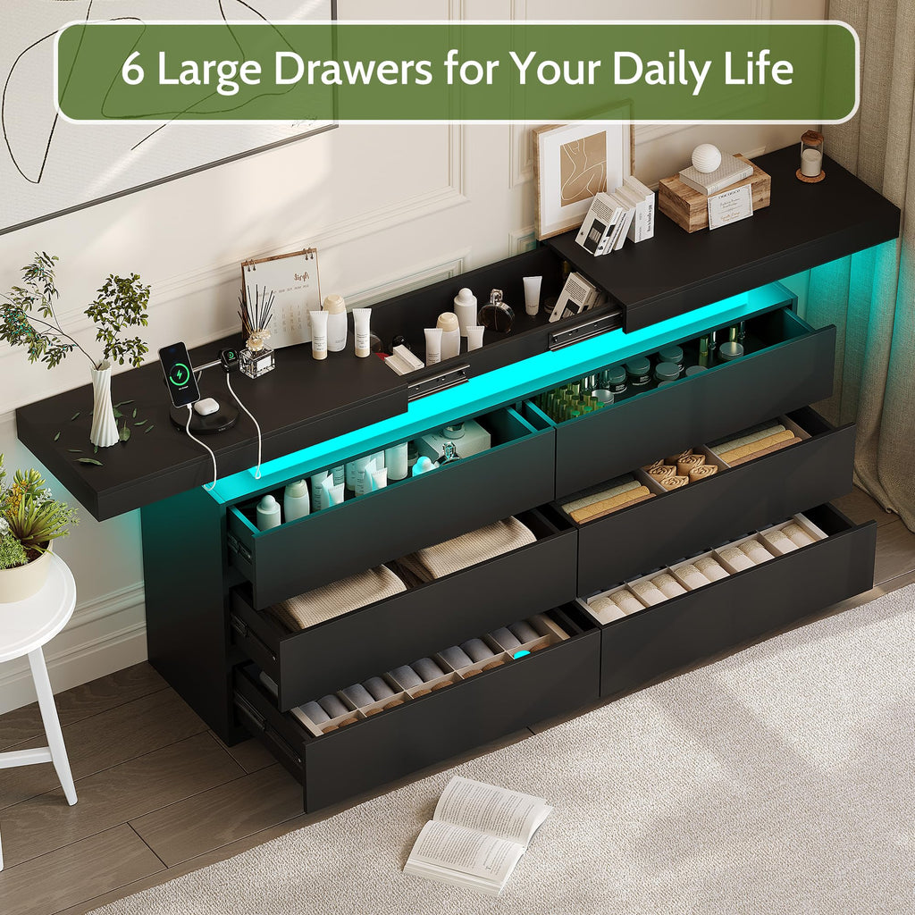 Black 6 Drawer Dresser with Sliding Desktop L608255
