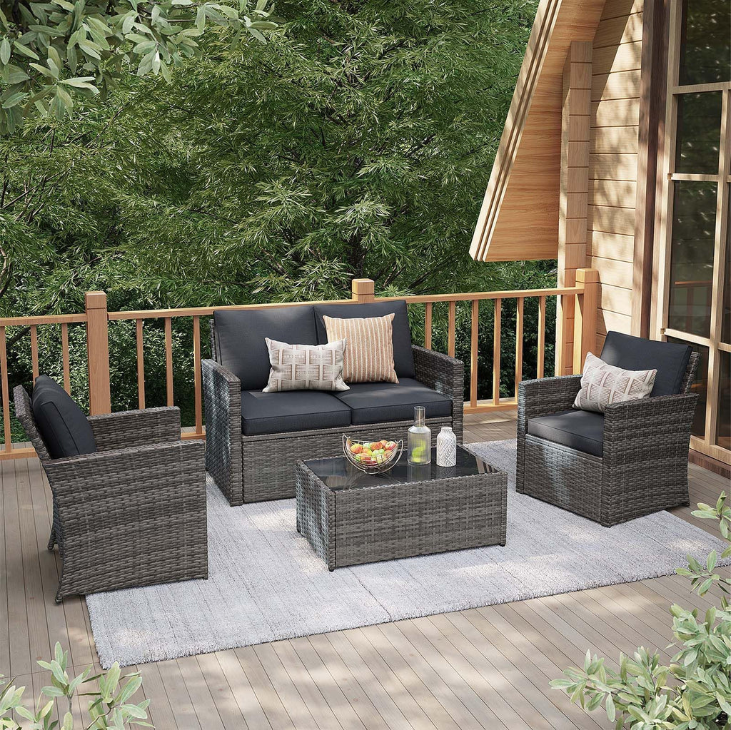 4 Piece Dark Gray Wicker Patio Furniture Set F2521