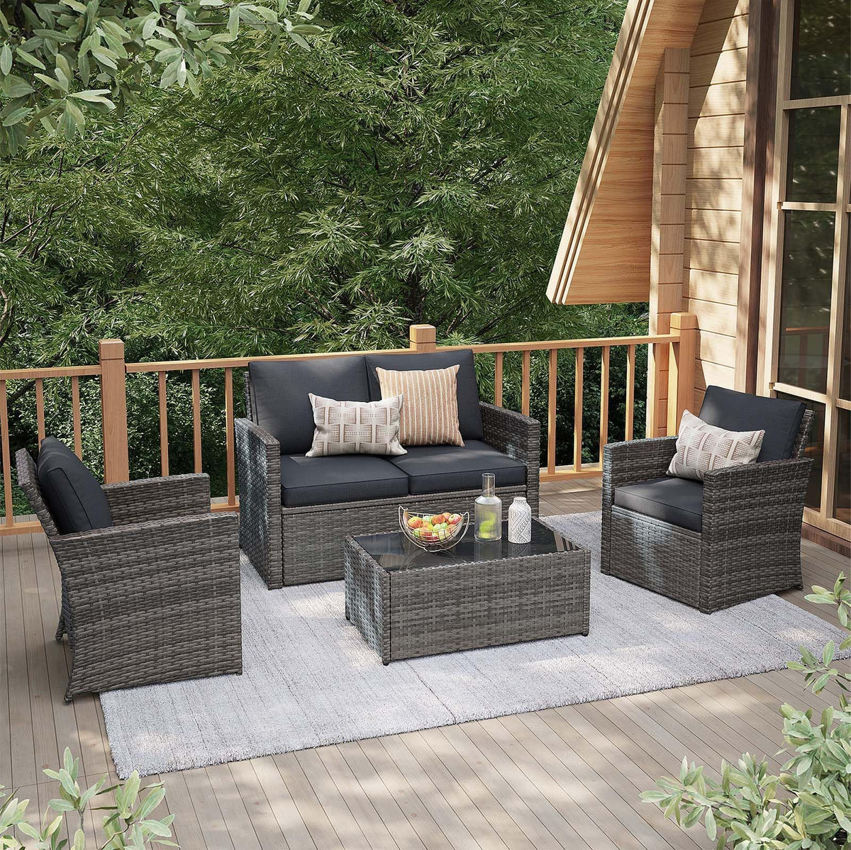 4 Piece Dark Gray Wicker Patio Furniture Set F2521
