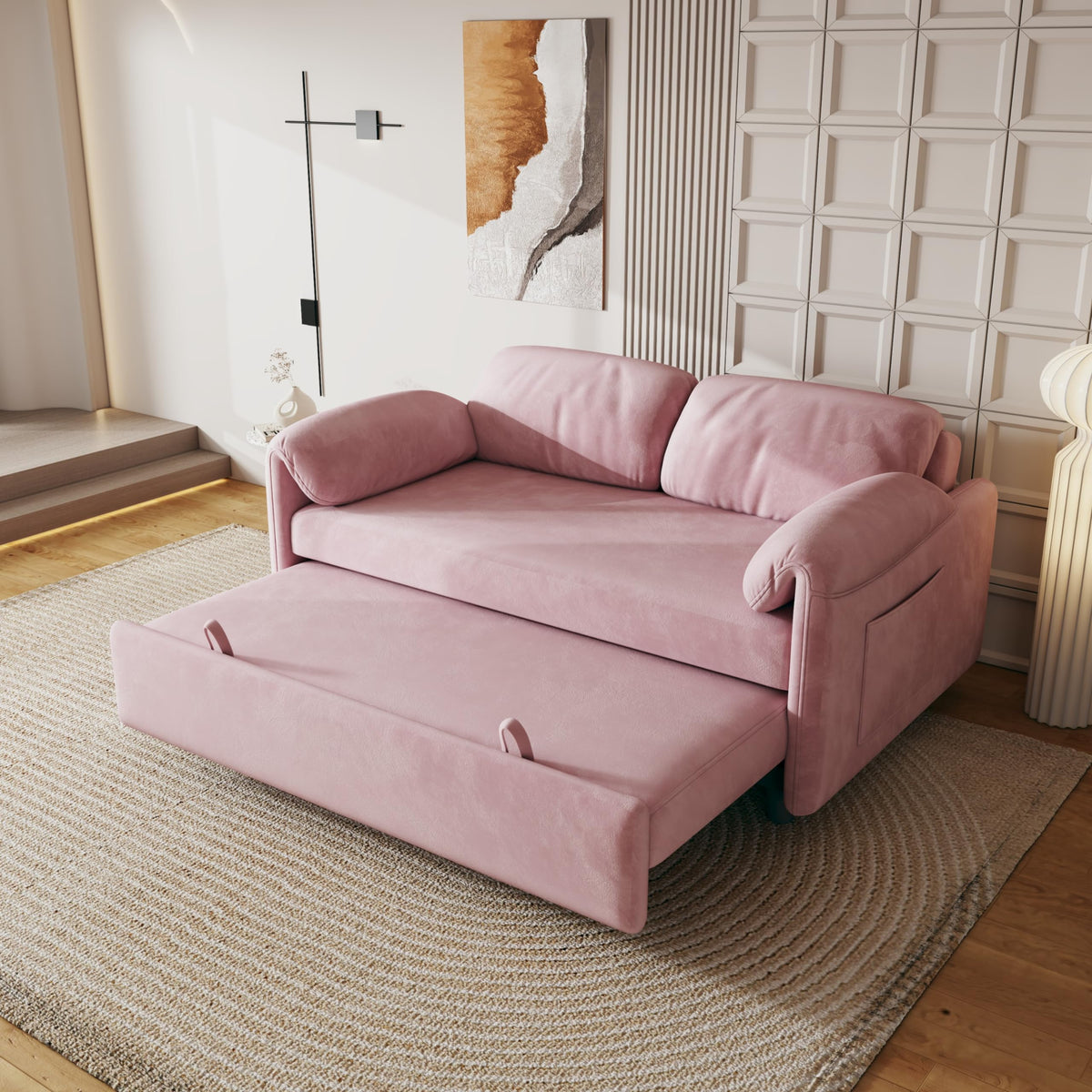 Pink Velvet 3 in 1 Convertible Sofa Bed N88507