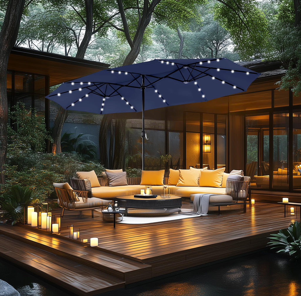 Navy Blue Double-Sided 15ft Patio Umbrella X53360