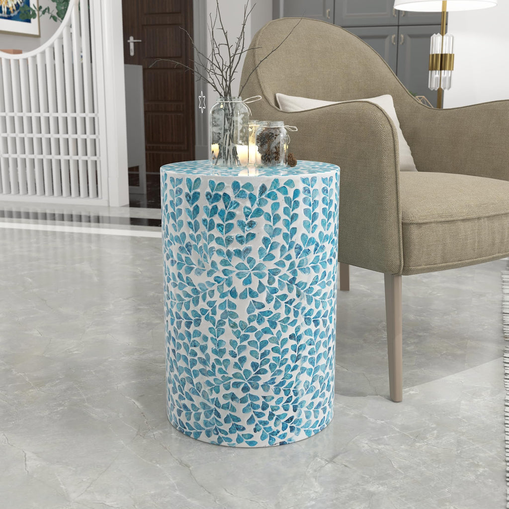 Mother of Pearl Inlaid Cylinder Drum End Table I3011