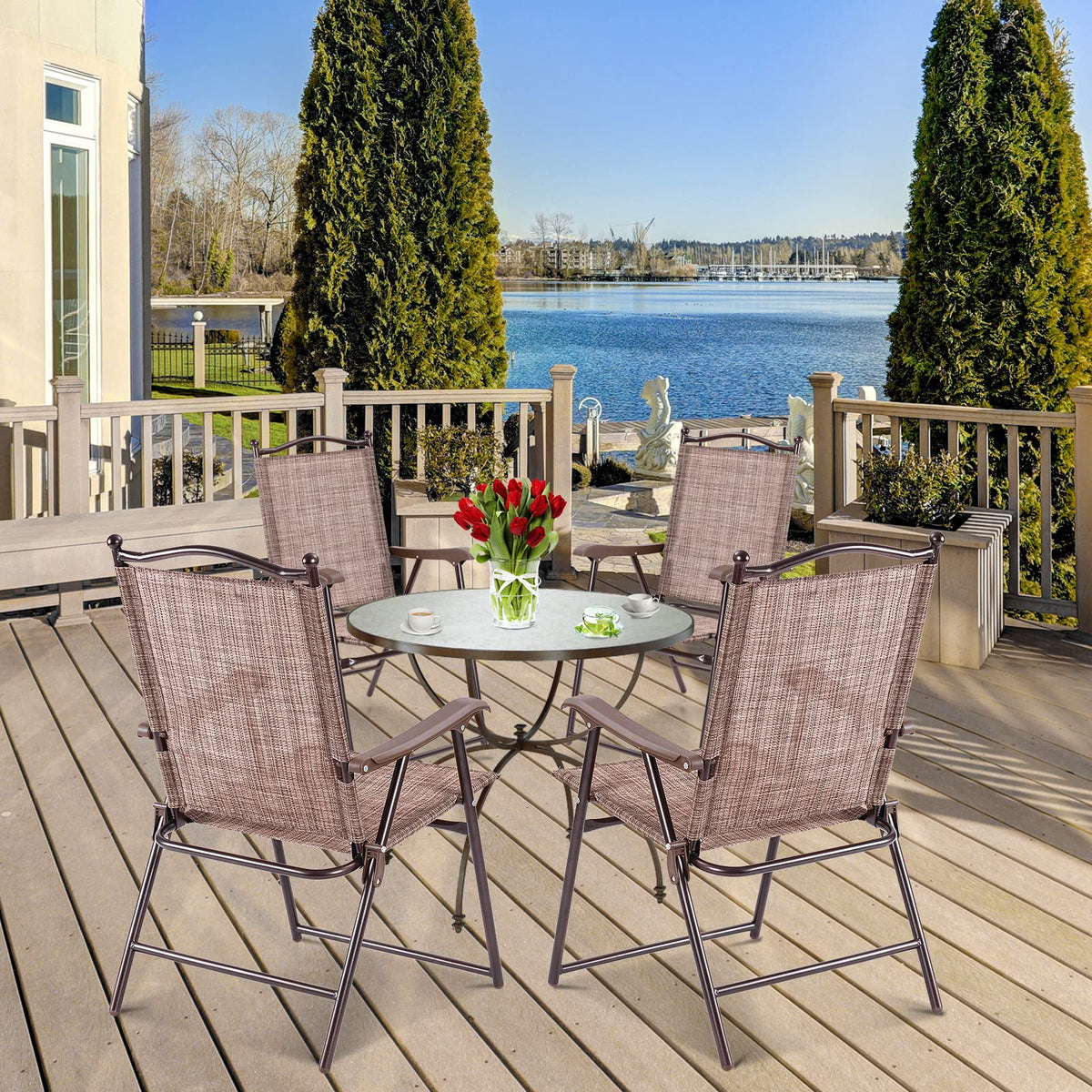 Set of 2 Brown Folding Patio Dining Chairs with Armrests V57171