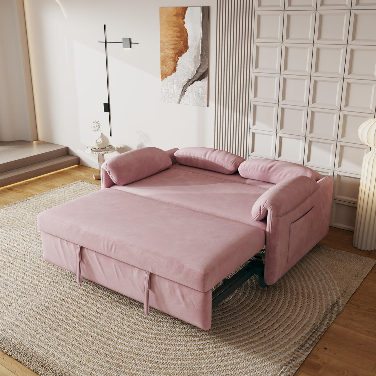 Pink Velvet 3 in 1 Convertible Sofa Bed N88507